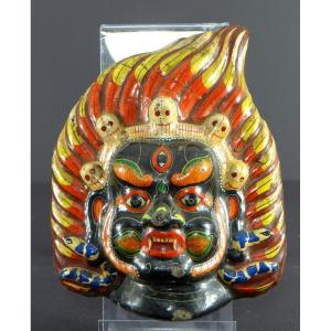 Tibet, Première Moitié Du XXème Siècle, Masque En Carton Bouilli Polychrome Figurant Mahakala.