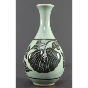 Korea, Mid-20th Century, Porcelain Vase With Plant Decor. 