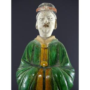 China, 17th Century, Ming Period, Glazed Earthenware Statue Depicting A Dignitary. 