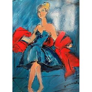 Mario Bonamici (1912-2002), Tableau Femme Au Boa, 2000.