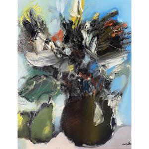 Jordi Bonas (1937-2017), Painting "autumn Bouquet" Dating From The 1970s.