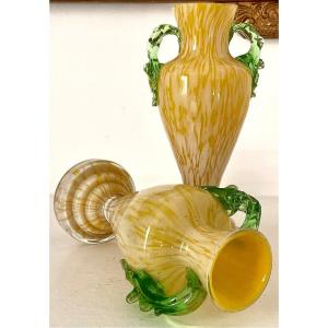France, Années 1920/1940, Dans l'Esprit De Clichy, Paire De Vases En Verre Soufflé.