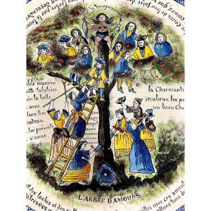 France, Auxerrois, Fin Du XIXème Siècle, Saladier En Faïence Polychrome Dit "à l'Arbre d'Amours