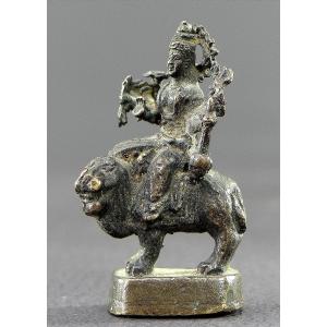India, 19th Century, Rare Miniature Statue Of The Hindu Goddess Durga, In Ceremonial Dress.
