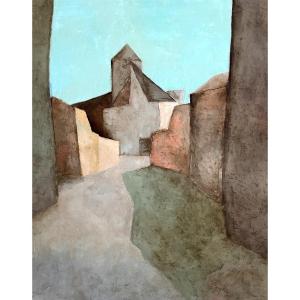 Claude Gaveau (1940-2021), Oil On Canvas From The 1980s "village"