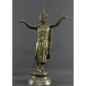 Thaïlande, Début Du XXème Siècle, Statue De Danseuse Traditionnelle En Bronze.
