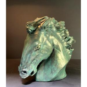 Patinated Plaster Horse Sculpture By James Killian Spratt For Austin Productions, 1978.
