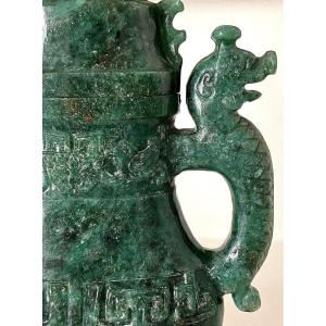 Chine, Années 1950/1960, Pot Couvert En Pierre Dure Dans Le Style Archaïque."