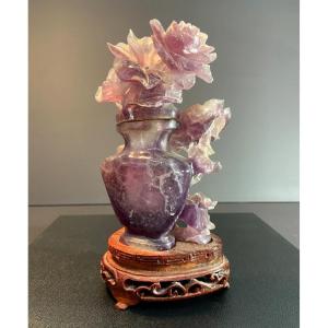 China, First Half Of The 20th Century, Pink Quartz Depicting A Bouquet Of Flowers