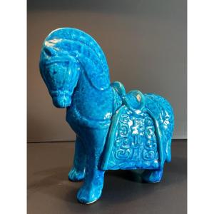 Chine, Milieu du XXème siècle, cheval en céramique dans un coloris bleu turquoise.