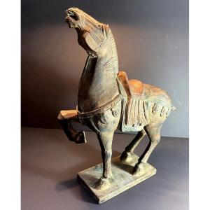 China, Circa 1960–1970, Lacquered Wooden Horse In The Style Of Tang Dynasty Art.