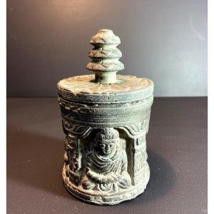 Gandhara Civilization, Ca. 3rd Century, Cylindrical Reliquary With Its Lid.