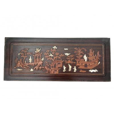 Vietnam Around 1900, Pair Of Inlaid Boxwood And Ivory Panels Scenery Of Life.