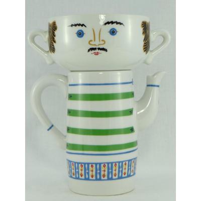 Porcelaine De Paris 1970, Ensemble Tasse à Oreilles Et Théière Par Jean Hury (2).