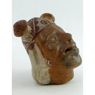 Peru, Mochica Culture, Ancient Portrait Vase Containing A Male Head.