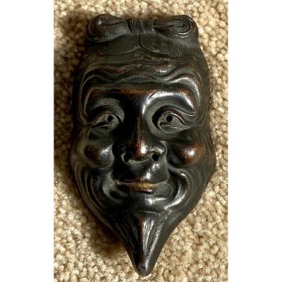 Japan, Circa 1900, Meiji Era, Noh Theater Miniature Mask In Shibuichi.