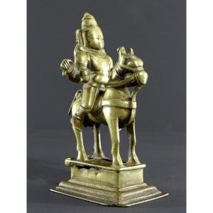 India, XVIIIth Century, Bronze Group Khandoba (avatar Of Shiva) On His Horse.