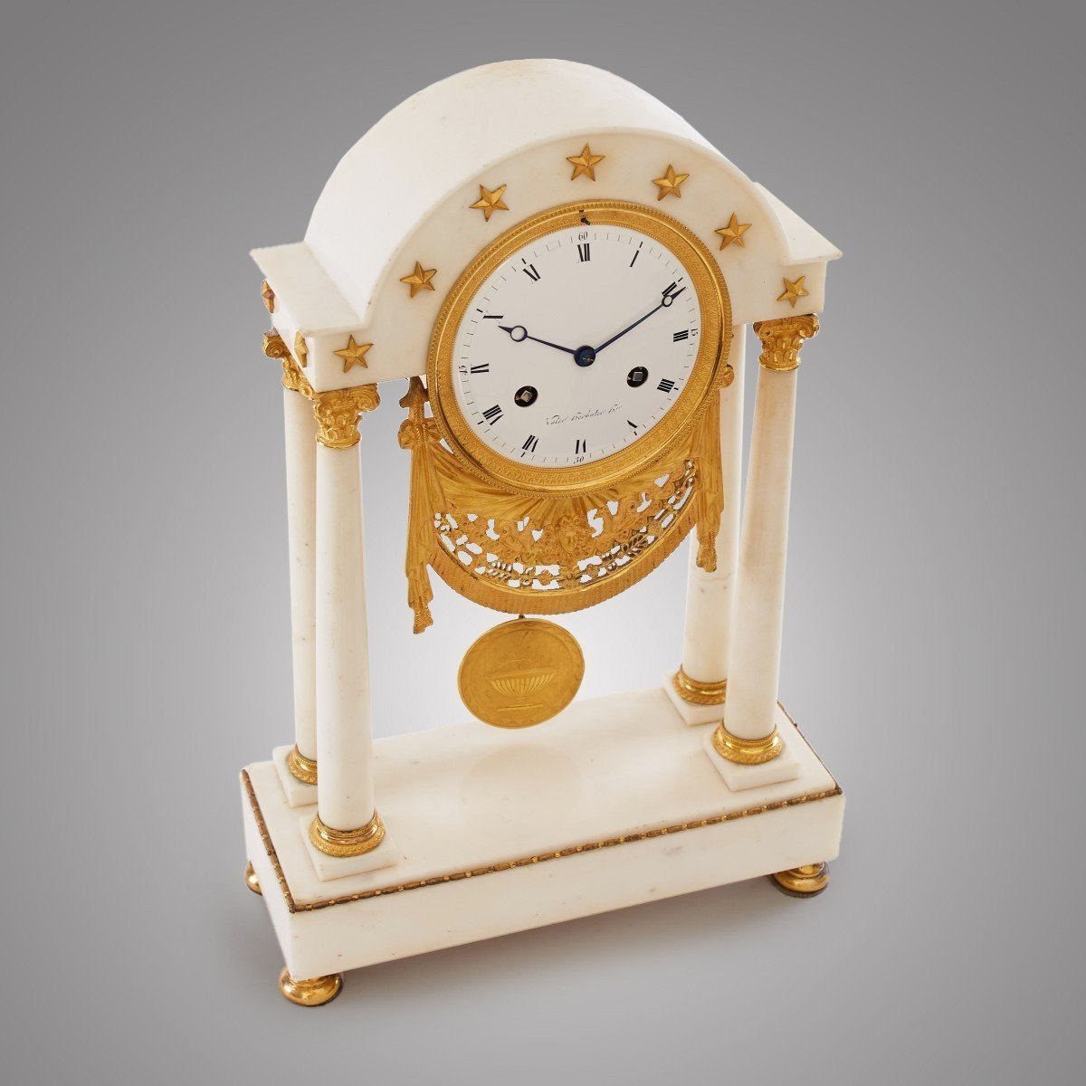 A Bronze Portico Clock, White Marble-photo-2