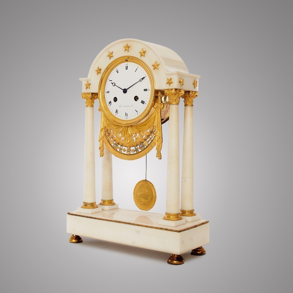 A Bronze Portico Clock, White Marble-photo-3