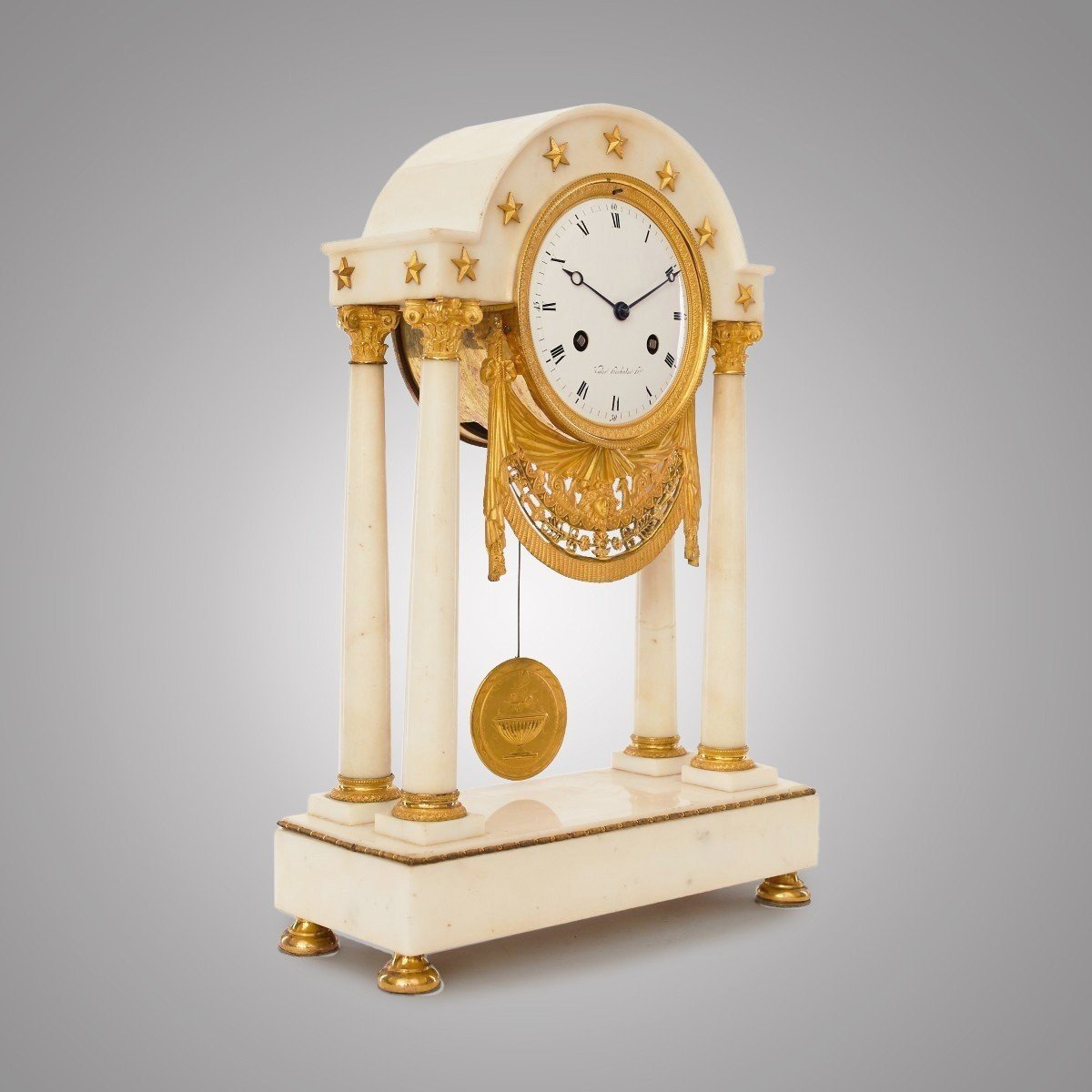 A Bronze Portico Clock, White Marble-photo-4