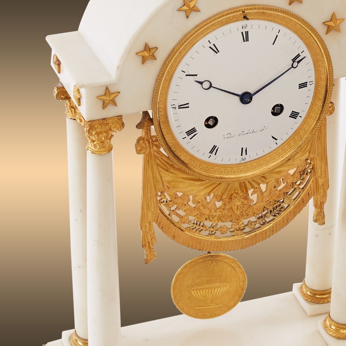 A Bronze Portico Clock, White Marble-photo-3
