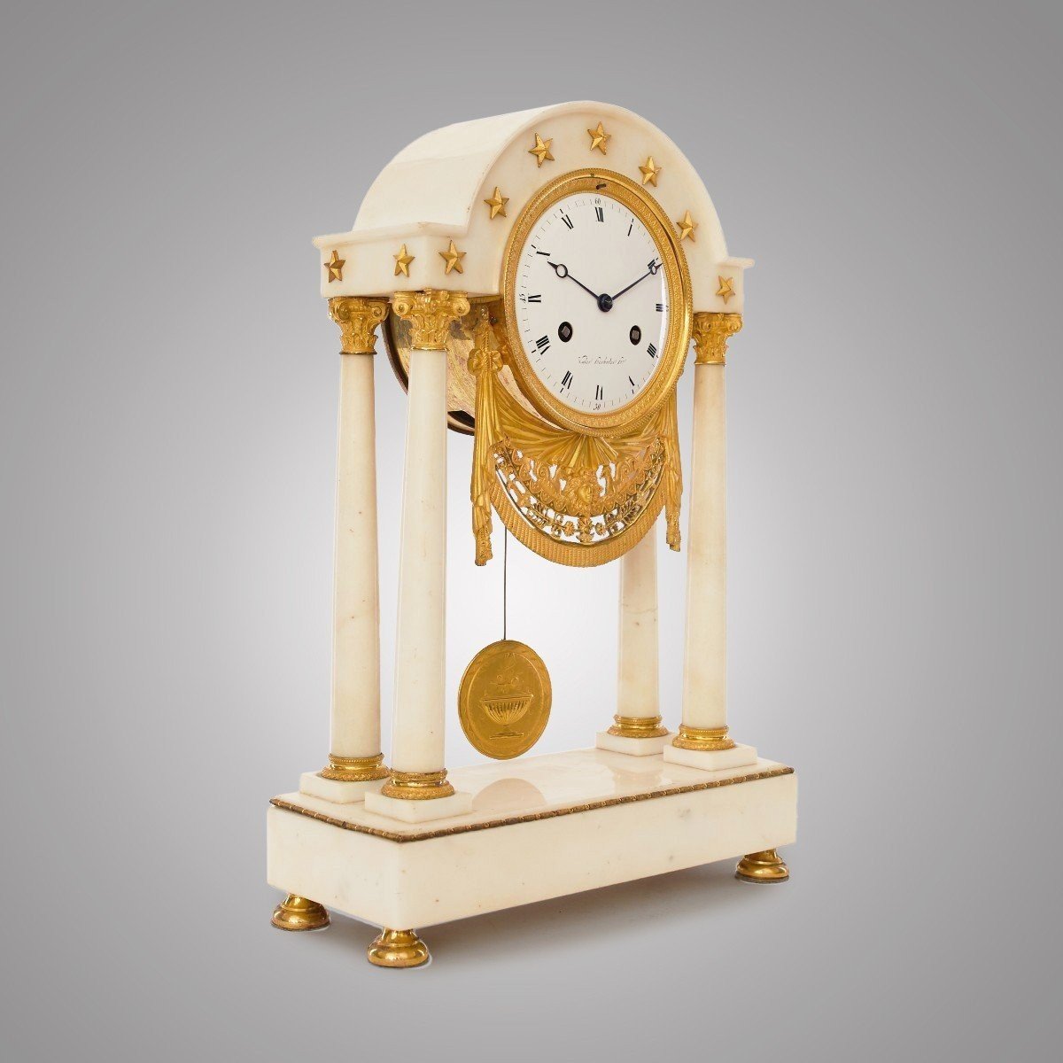 A 18th Century Gilt Bronze And White Marble Portico Clock-photo-2