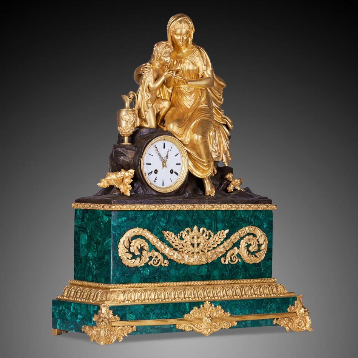 XIXth Louis Philippe Style Desk Clock Inlaid With Malachite-photo-1