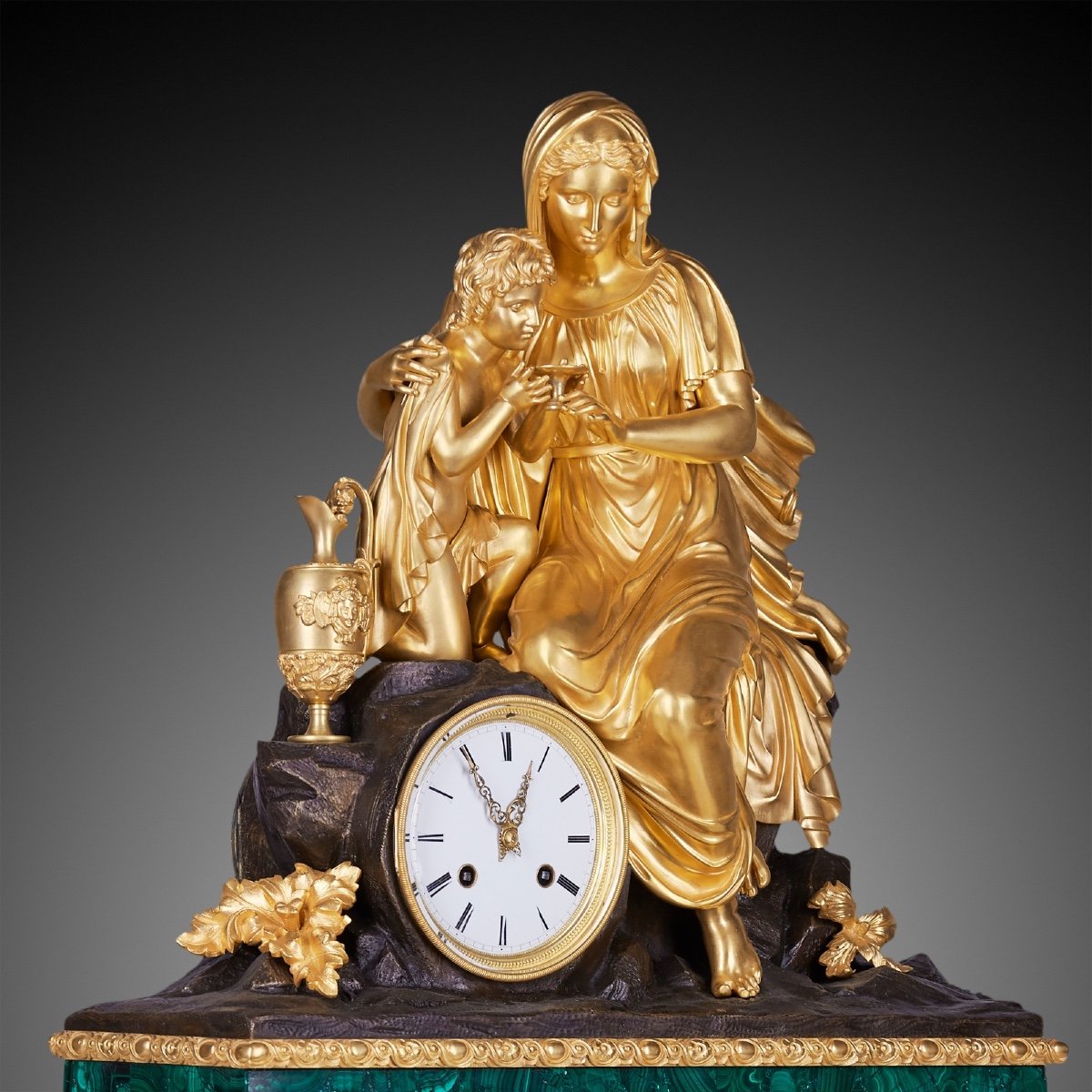 XIXth Louis Philippe Style Desk Clock Inlaid With Malachite-photo-2