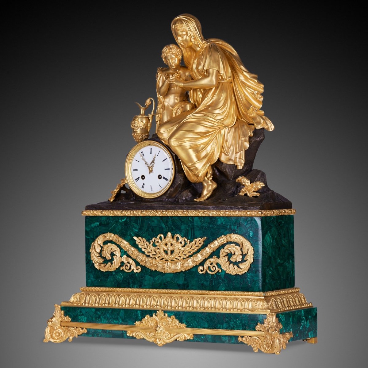 Pendule de bureau XIXème de style Louis Philippe incrustée de malachite-photo-4