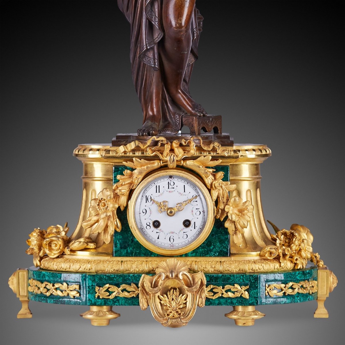 Pendule de bureau XIXème de style Louis XVI incrustée de malachite-photo-3