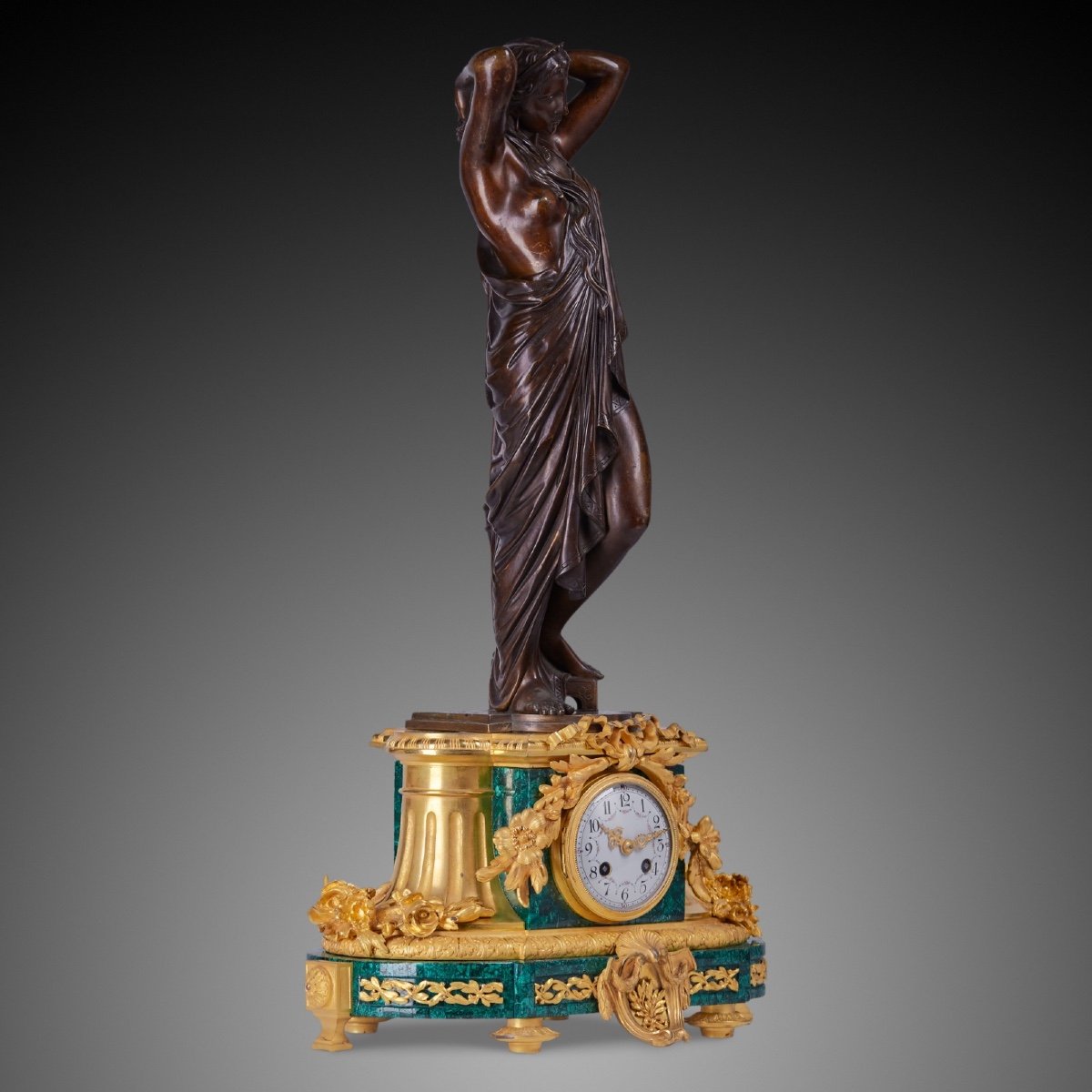 Pendule de bureau XIXème de style Louis XVI incrustée de malachite-photo-1
