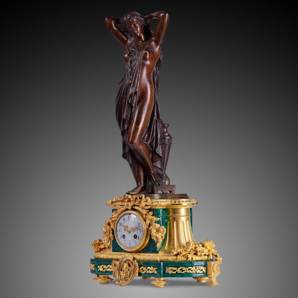 Pendule de bureau XIXème de style Louis XVI incrustée de malachite-photo-4