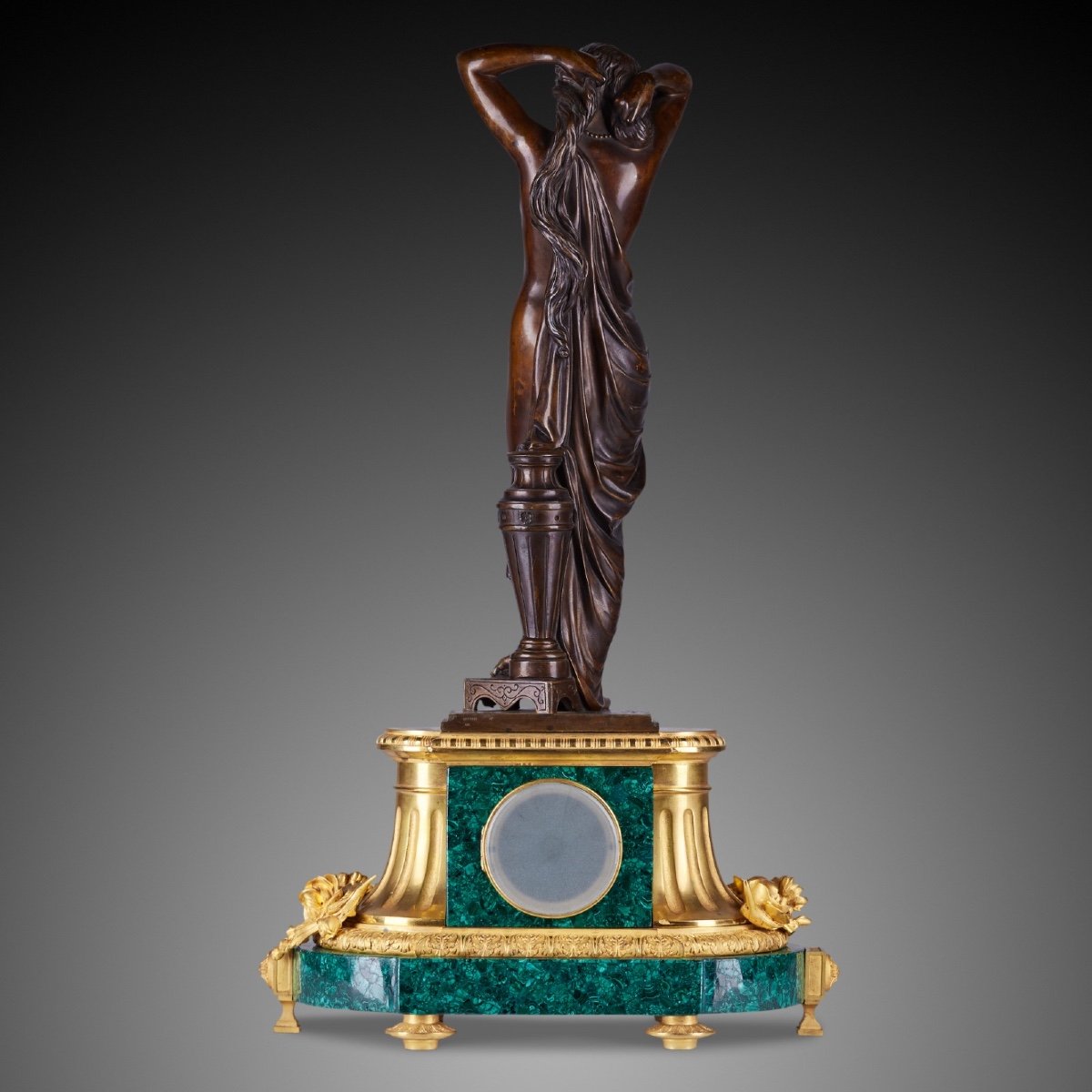 Pendule de bureau XIXème de style Louis XVI incrustée de malachite-photo-7