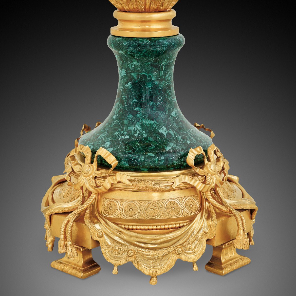 Pair Of Malachite Vases From The 20th Century, Louis XVI Style.-photo-1