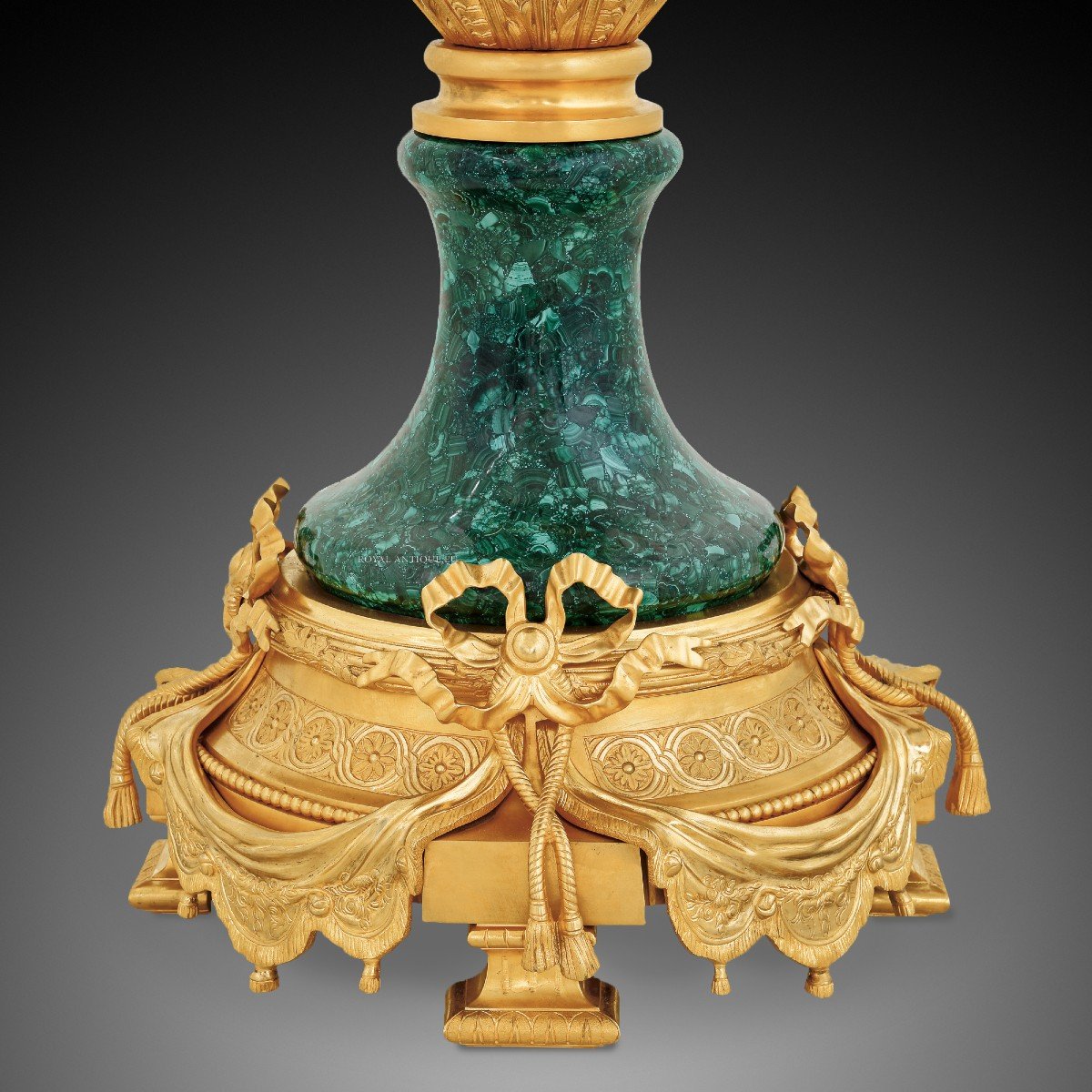 Pair Of Malachite Vases From The 20th Century, Louis XVI Style.-photo-2