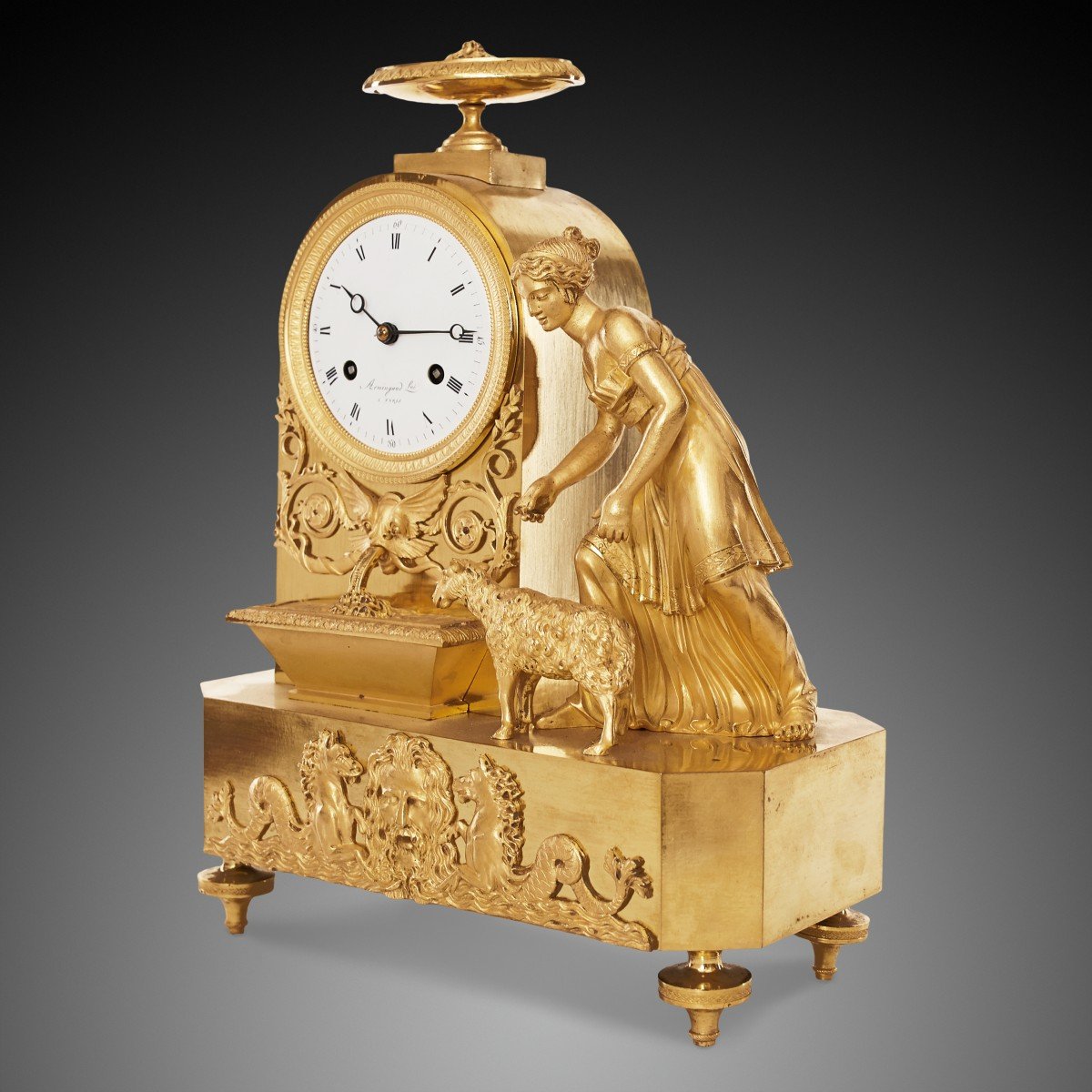 19th Century Empire Style Mantel Clock By Armingaud In Paris-photo-2