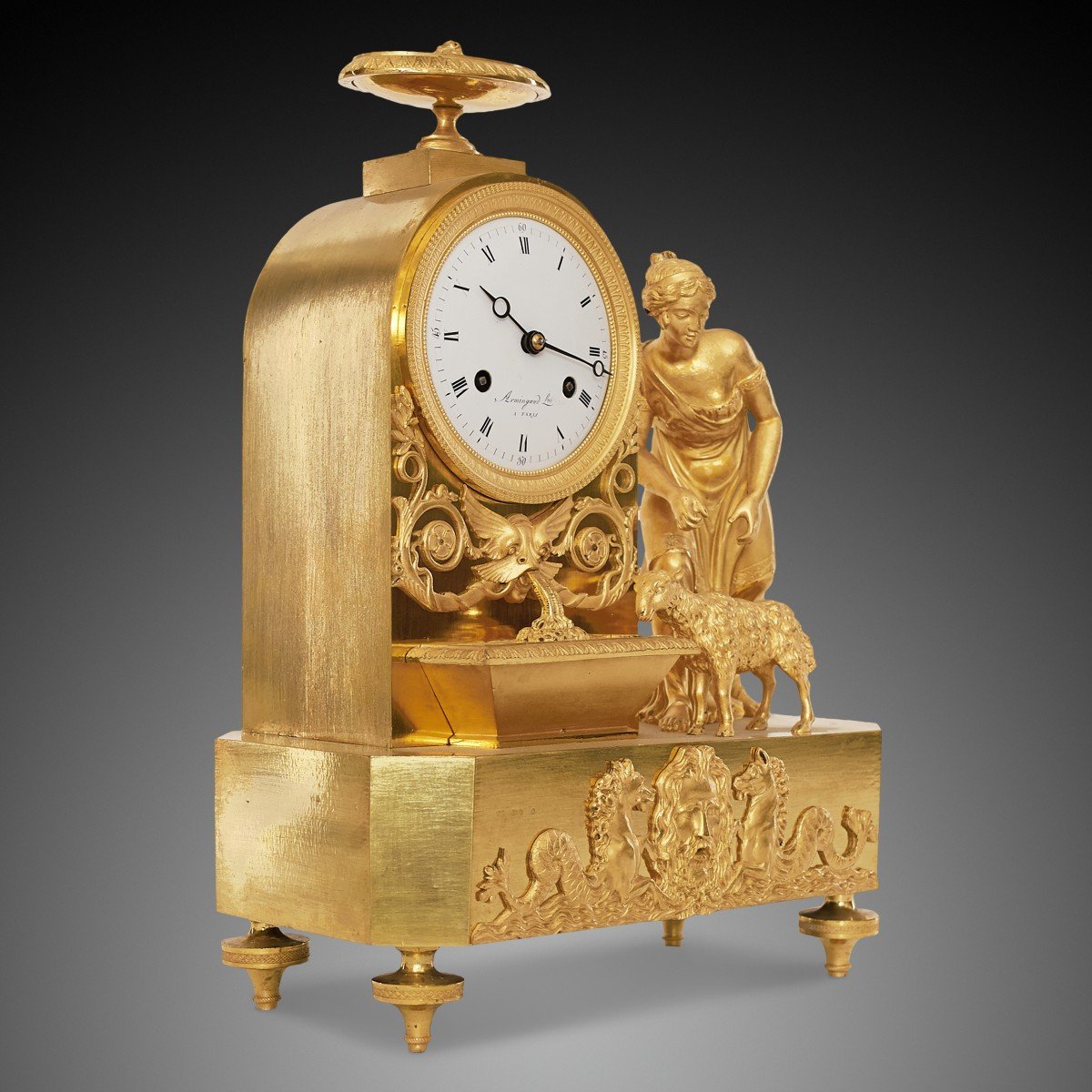 19th Century Empire Style Mantel Clock By Armingaud In Paris-photo-3