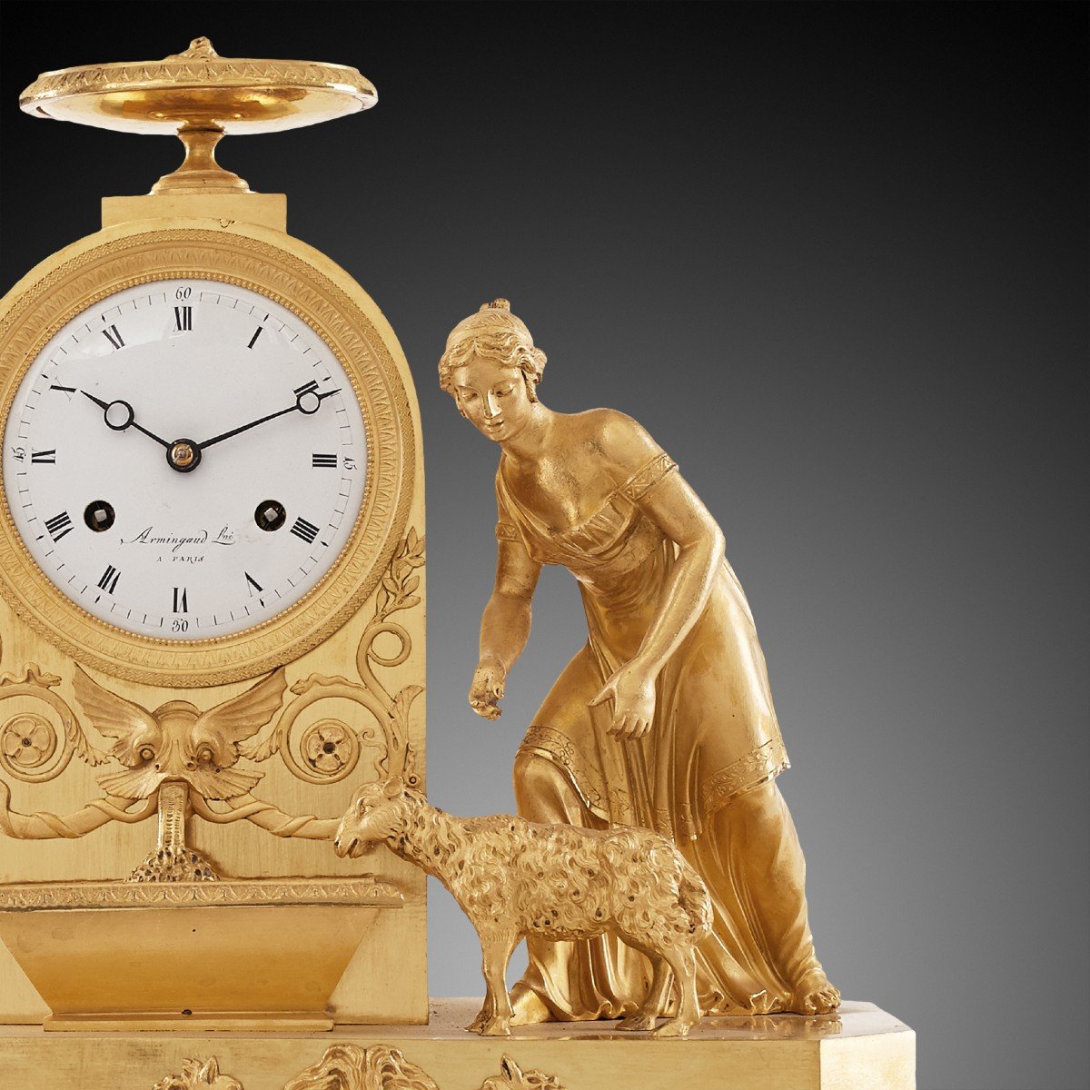 19th Century Empire Style Mantel Clock By Armingaud In Paris-photo-2