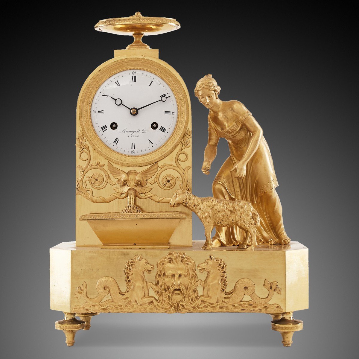 19th Century Empire Style Mantel Clock By Armingaud In Paris