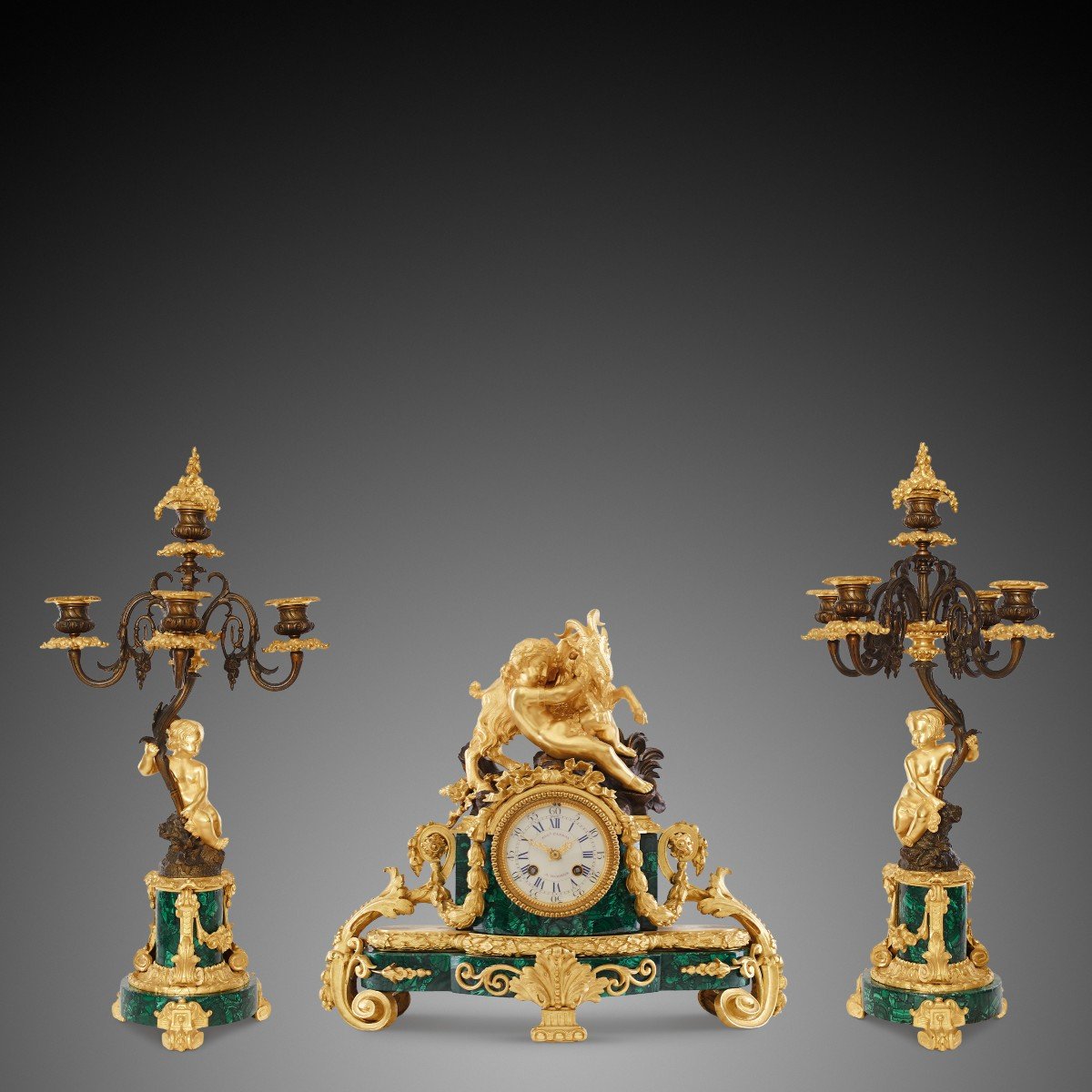 A Set Of Clocks And Candelabras In The Taste Of Louis Philippe Charles X, From The 19th Century