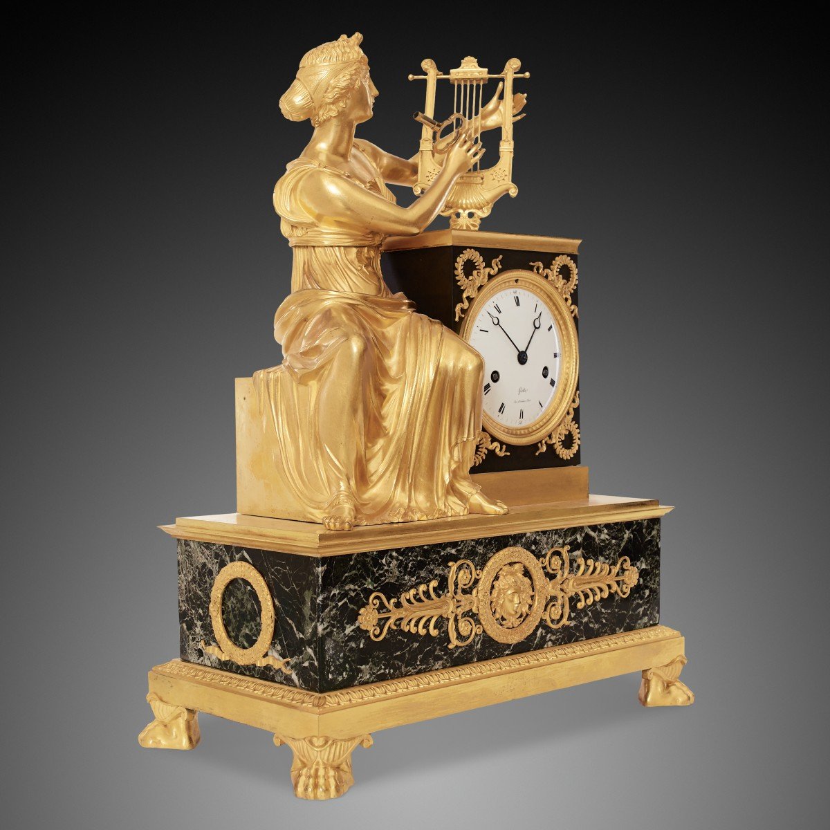 19th Century Empire Style Mantel Clock By Galle, Rue Vivienne In Paris-photo-2