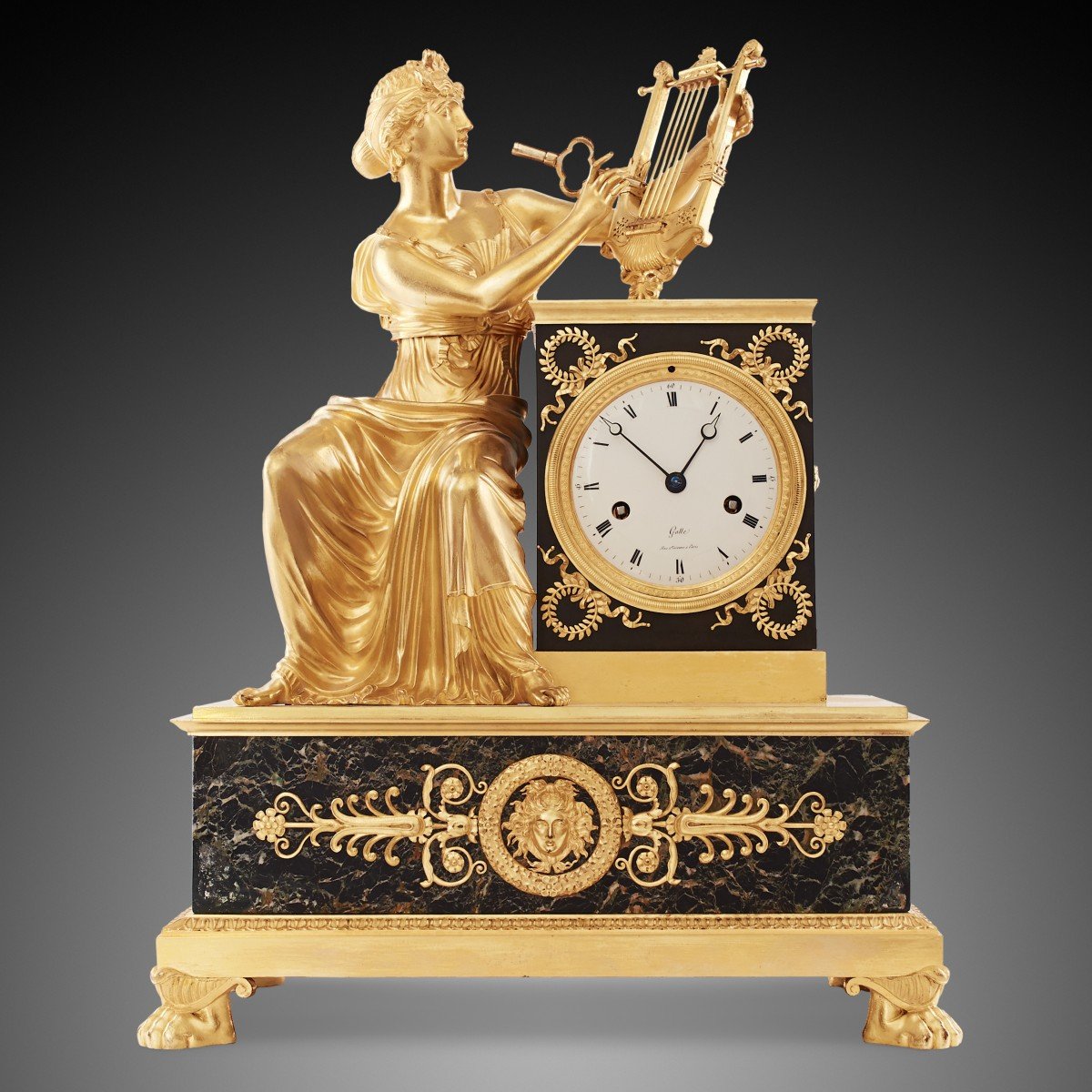 19th Century Empire Style Mantel Clock By Galle, Rue Vivienne In Paris