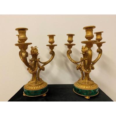 Pair Of Malachite Candlesticks