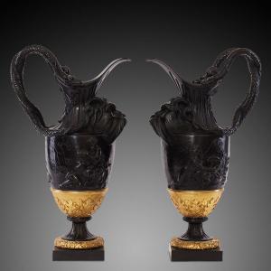 Pair Of 19th Century Cast Brass Vases.