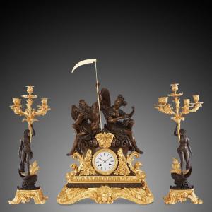 Set pendule et candélabre XIXème époque Louis Philippe Charles X.