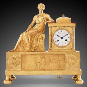 19th Century Empire Style Mantel Clock By Toronl In Paris