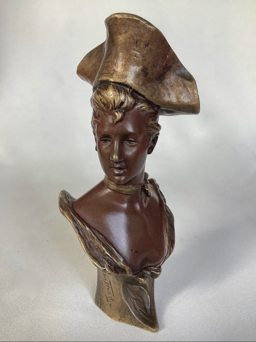 Georges Van Der Straeten. Small Elegant Belle Epoque Bust In Bronze-photo-4