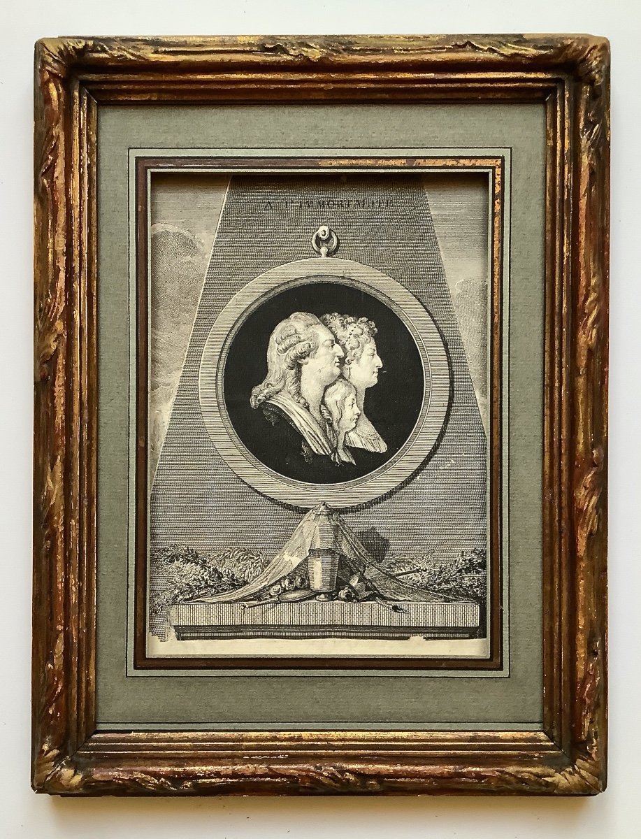 Souvenir Royaliste. Louis XVI, Le Dauphin Et Marie-Antoinette. Gravure Vers 1815