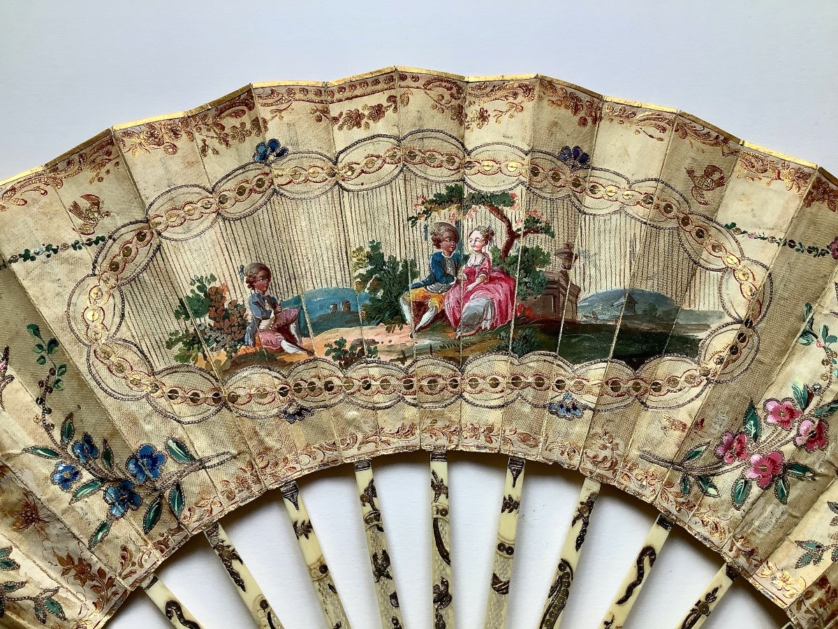 Painted Silk Fan, 18th Century-photo-2