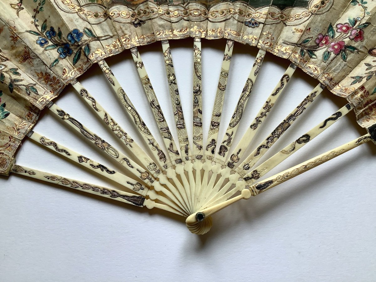 Painted Silk Fan, 18th Century-photo-1